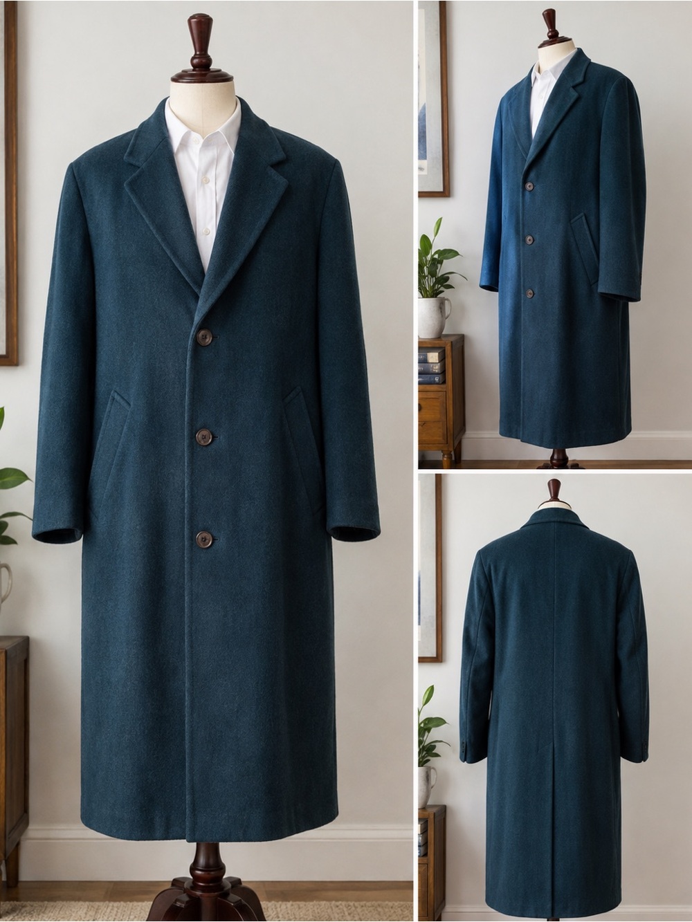 Vintage Hugo Boss Teal Wool Single-Breasted Pea Coat